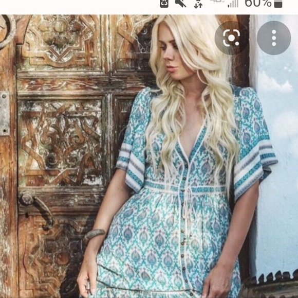 Boho Beach Hut midi dress bohemian flowy medium nwt teal and pink FP to Love - Picture 5 of 14